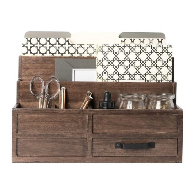 Nusa three tiers desktop organiser with drawer - Walnut colour