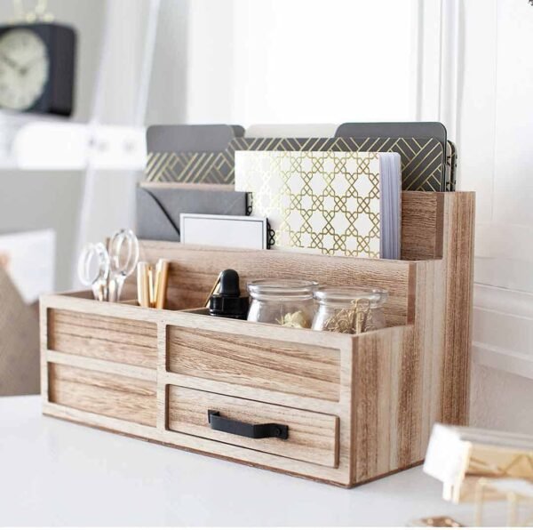 Nusa three tiers desktop organiser with drawer - Oak colour