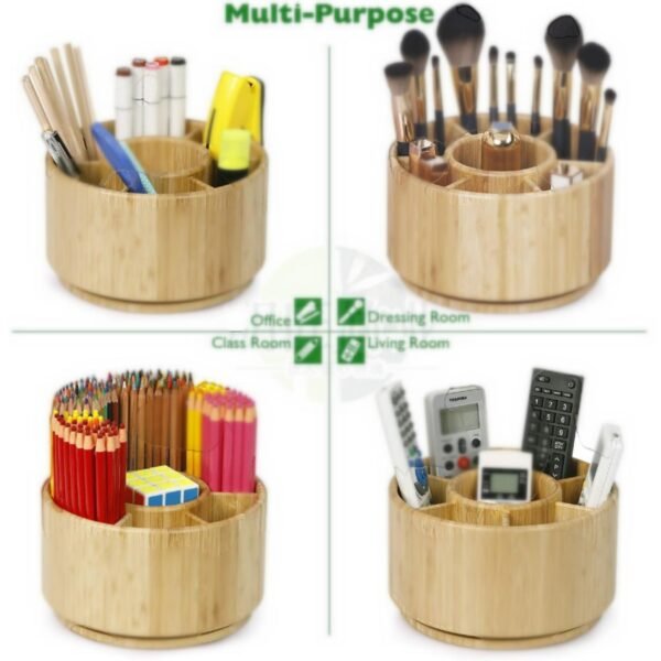 Rotating bamboo round multi purpose organiser holder - Blonde Vanished paint - Image 2