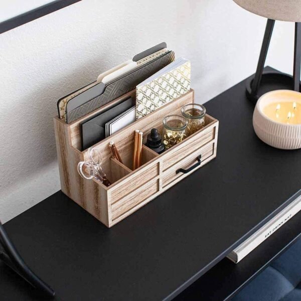Nusa three tiers desktop organiser with drawer - Oak colour - Image 2