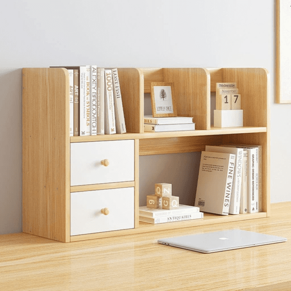 Plato Desktop book shelf and organiser with solid drawers