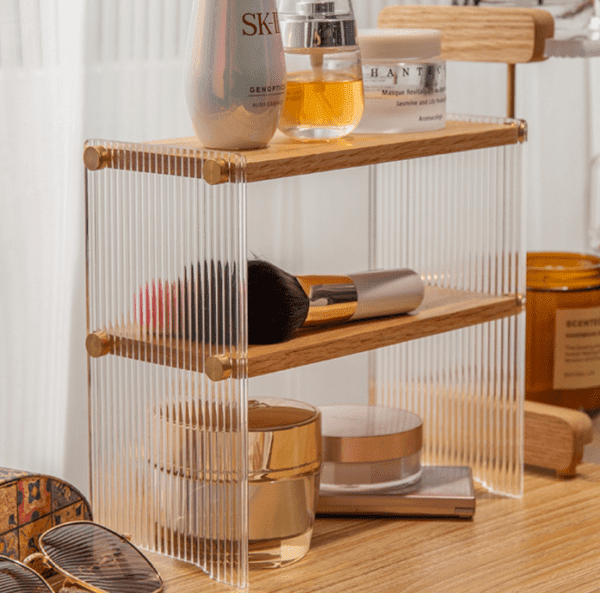 Lux bamboo multi purpose shelving with fluted acrylic holding