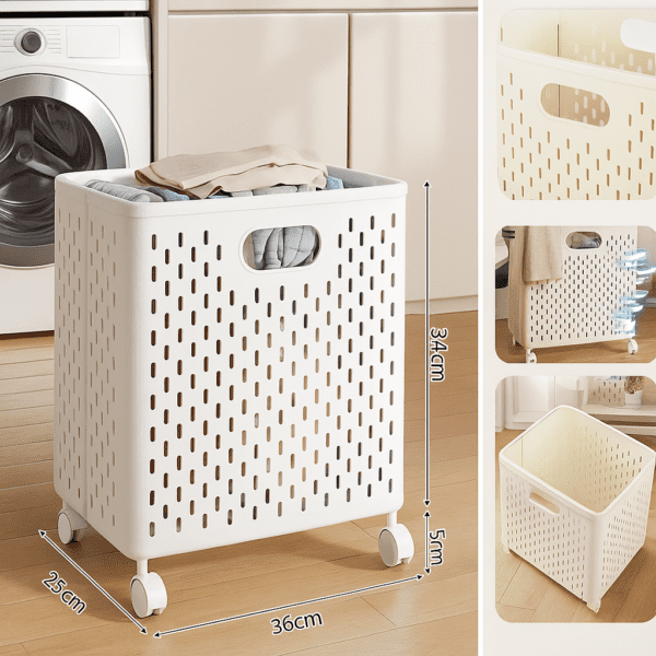 Novia foldable plastic basket 1 layer with wheels - Image 4