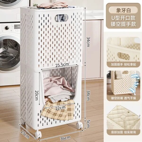 Novia foldable plastic basket 2 layer with wheels - Image 2