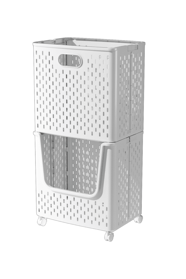 Lida foldable plastic basket with handle 2 layer with wheels