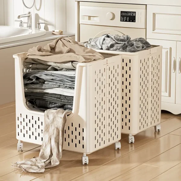 Novia foldable plastic basket 1 layer with wheels - Image 2