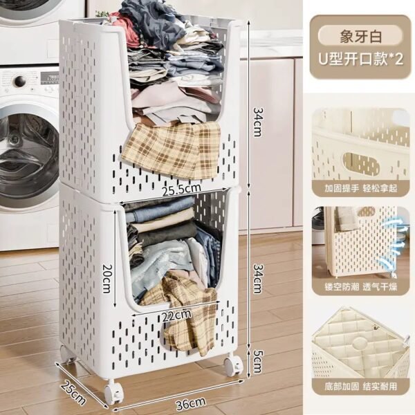 Novia foldable plastic basket 2 layer with wheels