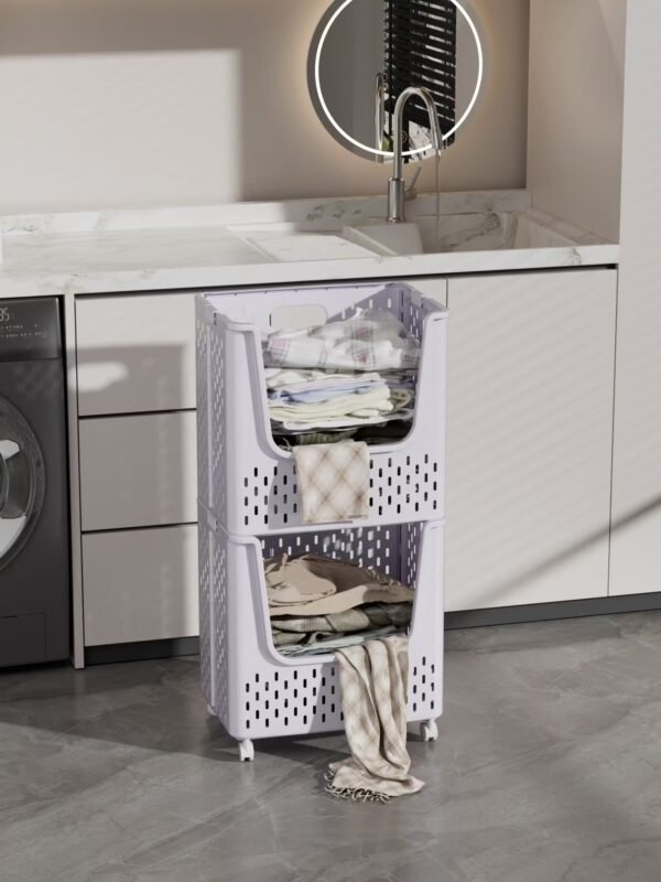 Novia foldable plastic basket 1 layer with wheels - Image 3